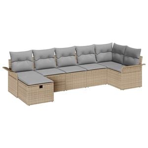 vidaXL Gar&eth;s&oacute;fa sett me&eth; p&uacute;&eth;i 7 pcs Drapplita&eth;ur Poly rattan