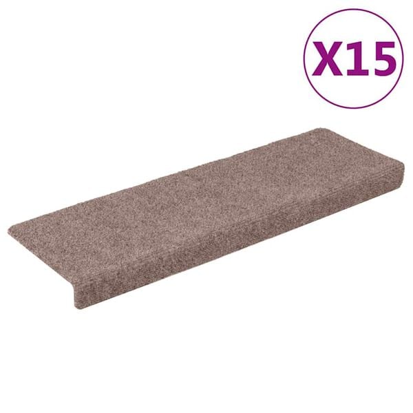 vidaXL Stigamottur sj&aacute;lfl&iacute;mandi 15 stk 65x21x4 cm Lj&oacute;sbr&uacute;nar r&eacute;tthyrndar br&uacute;nir