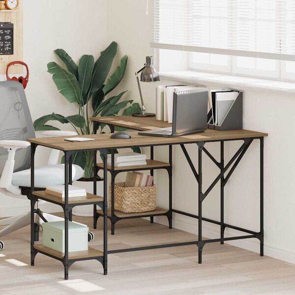 vidaXL Skrifbor&eth; Artisan Eik 139 x 139 x 75 cm Samsettur vi&eth;ur