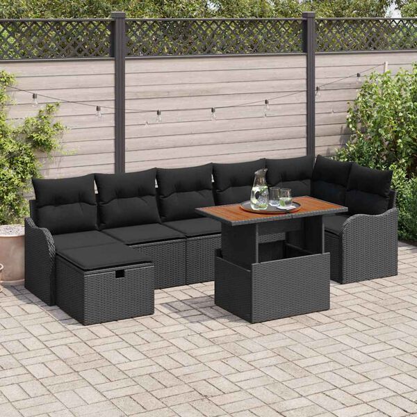 vidaXL Gar&eth;s&oacute;fa sett me&eth; p&uacute;&eth;i me&eth; geymslu 8 pcs Svartur Poly rattan