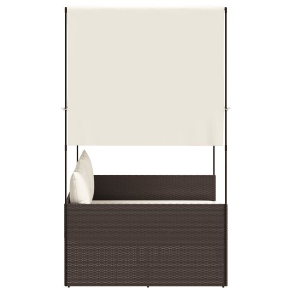 vidaXL Tvöfaldur Sólbekkur með Skyggni og Tjöldum Brúnn Pólýrattan