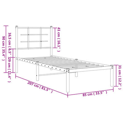 vidaXL Rúmgrind úr Málmi með Höfuðgafli Hvítur 80x200 cm