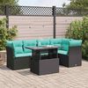 vidaXL 6 stykki gar&eth;s&oacute;fasett me&eth; p&uacute;&eth;um Black Poly Rattan Acacia