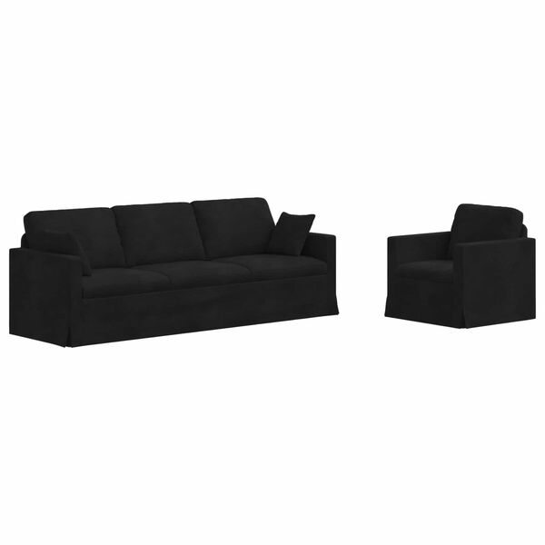vidaXL S&oacute;fi 2 pcs Svartur 228 x 78 x 80 cm Flauel