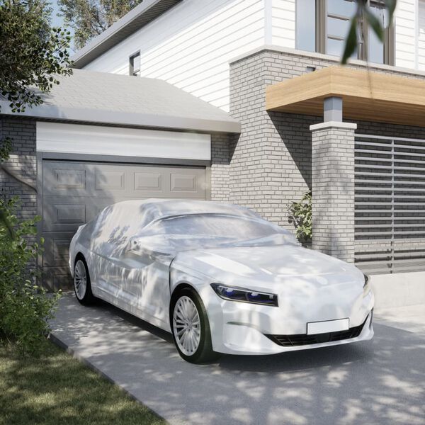 vidaXL Hálf Bílayfirbreiðsla með Krókum Silfurlituð M PEVA