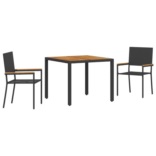 vidaXL Gar&eth;ur bor&eth;sett 3 pcs Svartur p&oacute;l&yacute;rattan