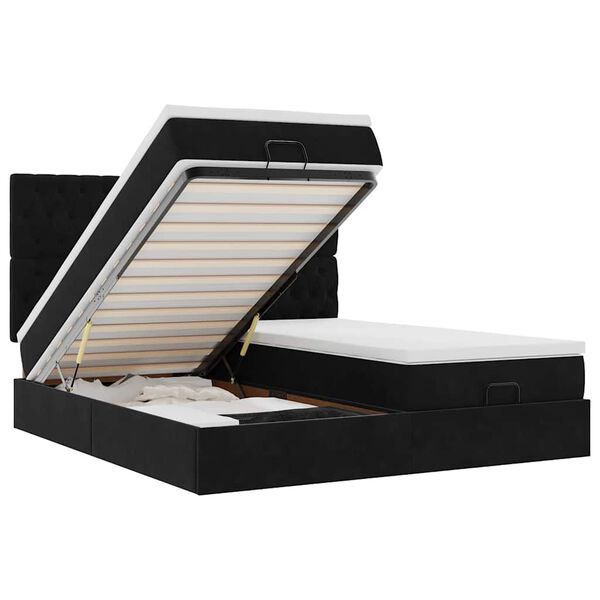 vidaXL Ottoman r&uacute;mgrind me&eth; d&yacute;num Svart 160x200cm flauel