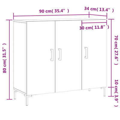 vidaXL Skenkur Hvítur 90x34x80 cm Samsettur Viður