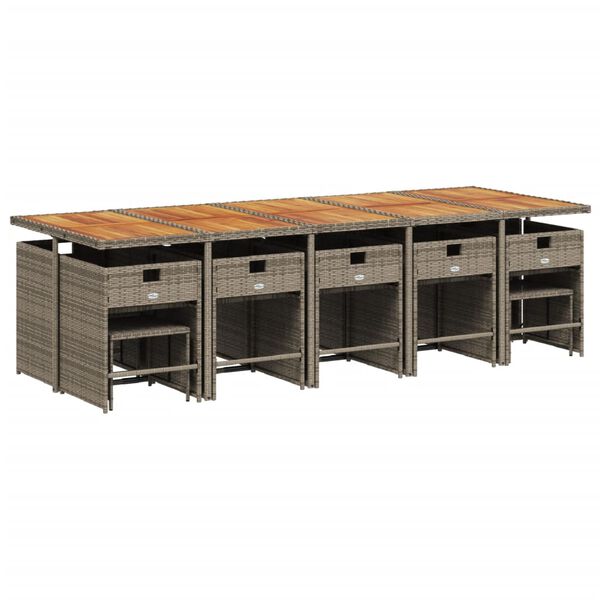 vidaXL 15 Parta Gar&eth;h&uacute;sgagnasett me&eth; Sessum P&oacute;l&yacute;rattan Gr&aacute;tt