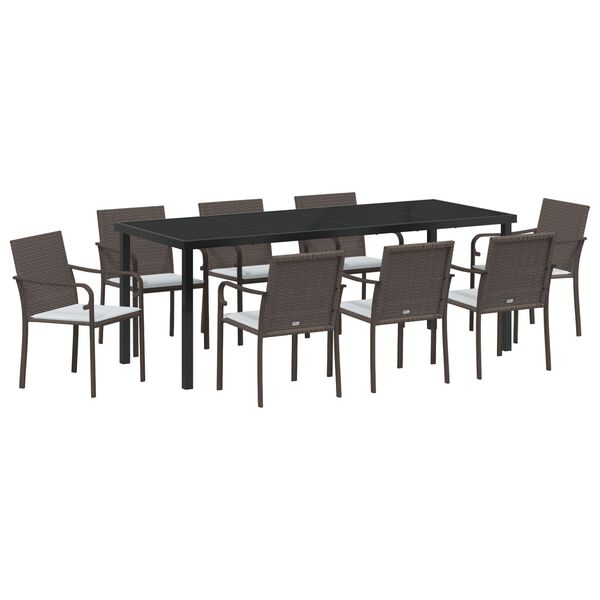 vidaXL Gar&eth;ur bor&eth;sett 9 pcs Br&uacute;nn Poly rattan