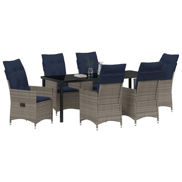 vidaXL Bor&eth; og st&oacute;laflokkur me&eth; p&uacute;&eth;i 7 pcs Gr&aacute;r PE rattan