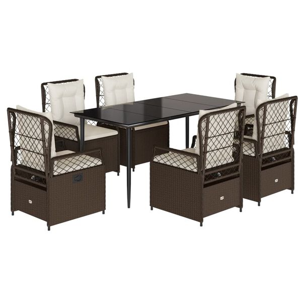 vidaXL 7 Parta Gar&eth;bor&eth;sett me&eth; Sessum Br&uacute;nt P&oacute;l&yacute;rattan