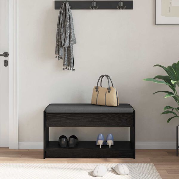 vidaXL Hallarbekk Svart Eik 83 x 38 x 45 cm Virkur tr&eacute; og d&uacute;kur