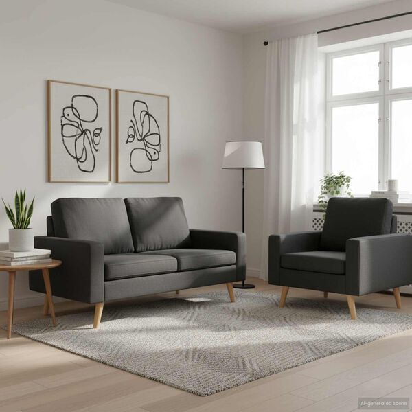 vidaXL Sófasett 2 Hluta Áklæði Dökkgrátt