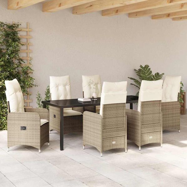 vidaXL Gar&eth;ur bor&eth;sett me&eth; p&uacute;&eth;i 7 pcs Drapplita&eth;ur p&oacute;l&yacute;rattan