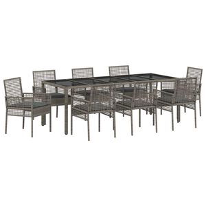 vidaXL Gar&eth;ur bor&eth;sett 9 pcs Gr&aacute;r p&oacute;l&yacute;rattan