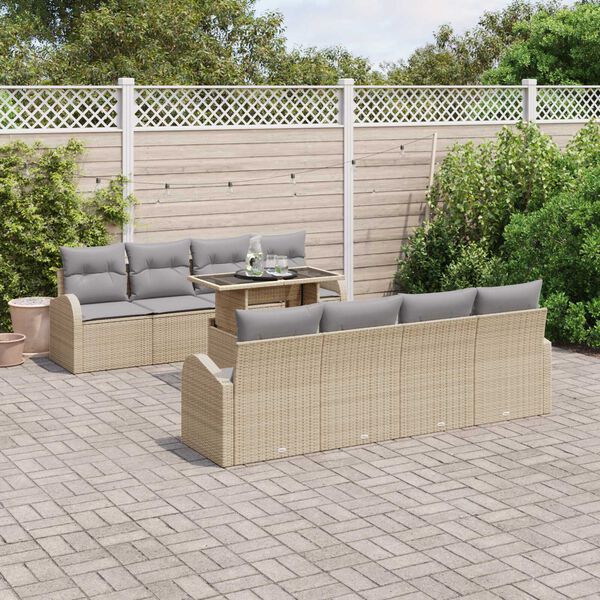 vidaXL Gar&eth;s&oacute;fa sett me&eth; p&uacute;&eth;i me&eth; kodda 9 pcs Drapplita&eth;ur Poly Rattan