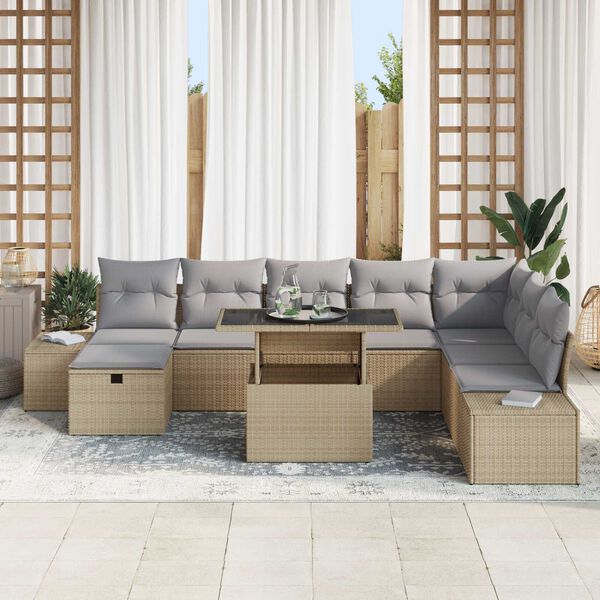 vidaXL Gar&eth;s&oacute;fa sett 11 pcs Drapplita&eth;ur Poly rattan