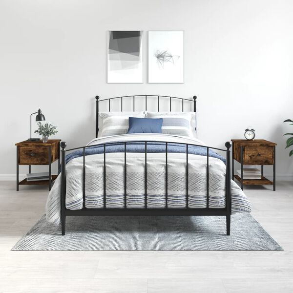 vidaXL N&aacute;ttbor&eth; 2 stk. Reyklitu&eth; Eik 34x35,5x45 cm Samsettur Vi&eth;ur