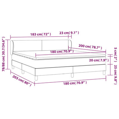 vidaXL Hólfað Springrúm með Dýnu Ljósgrátt 180x200 cm Tauefni