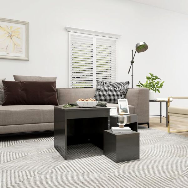 vidaXL Innskotsborð 3 stk. Háglans Grár Samsettur Viður