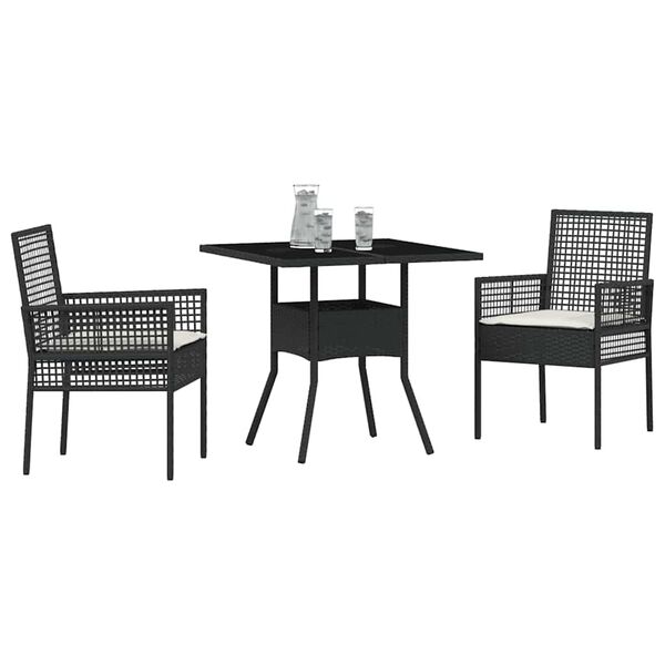 vidaXL Gar&eth;ur bor&eth;sett 3 pcs Svartur p&oacute;l&yacute;rattan