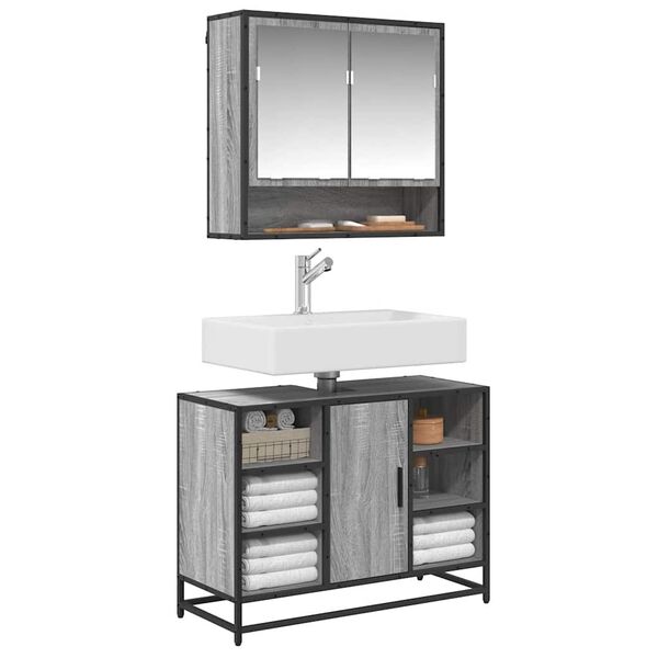 vidaXL Ba&eth;herbergisvasksk&aacute;pur Gr&aacute;ir Sonoma 80x33x60 cm Samsettur Vi&eth;ur