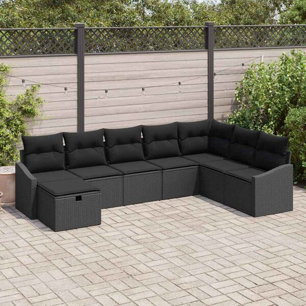vidaXL Garðsófa sett 8 pcs Svartur 55 x 62 x 69 cm Poly rattan