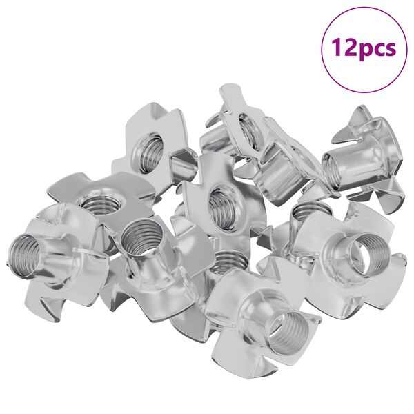 vidaXL Pronged T-nut 12 pcs Silfur M6 mm St&aacute;l