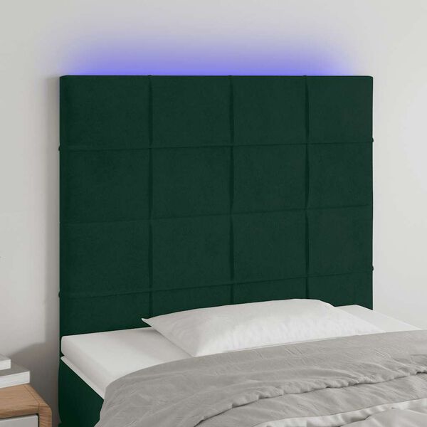 vidaXL LED h&ouml;fu&eth;gafl D&ouml;kkgr&aelig;nt 100x5x118/128 cm Flauel