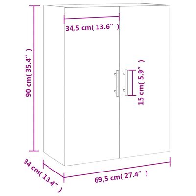 vidaXL Veggfestur Skápur Háglansandi Hvítur 69,5x34x90 cm