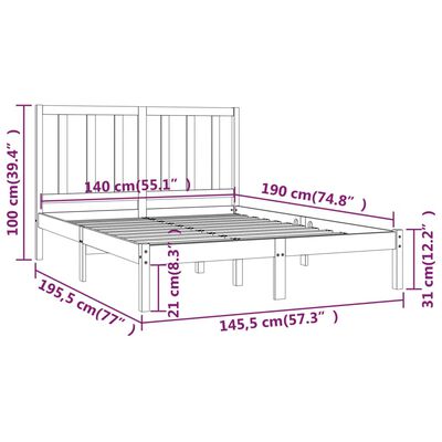 vidaXL Rúmgrind án Dýnu Gegnheil Fura 140x190cm