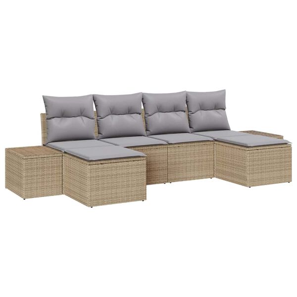 vidaXL Garðsófa sett með púði 4 pcs Beige og ljósgrár pólýrattan