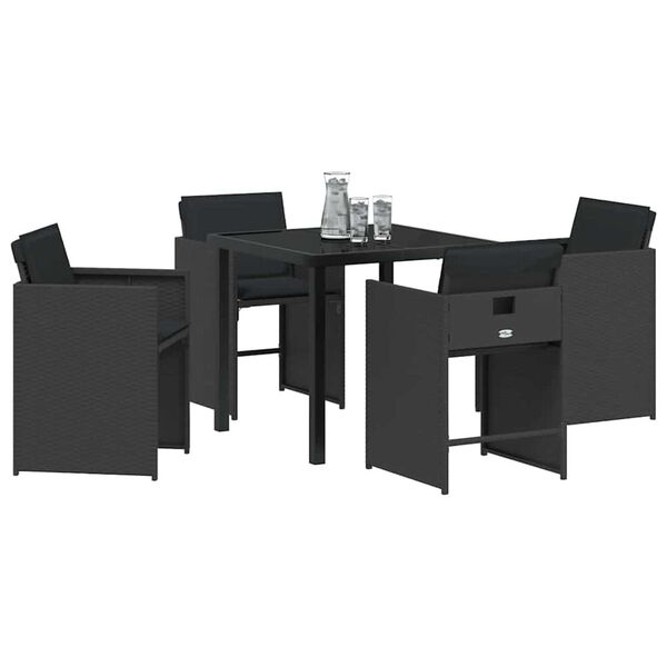 vidaXL Gar&eth;ur bor&eth;sett 5 pcs Svartur p&oacute;l&yacute;rattan