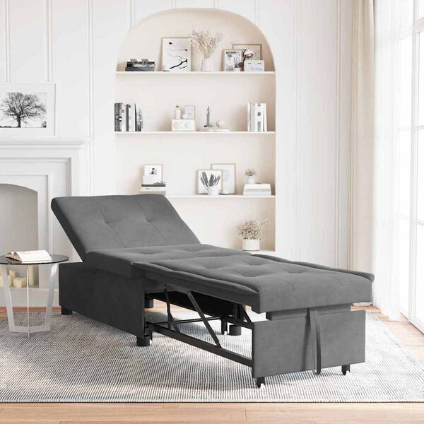 vidaXL Soffa sem dregst &uacute;t D&ouml;kk gr&aacute; 194 x 67 x 82 cm M&iacute;kr&oacute;f&iacute;ber