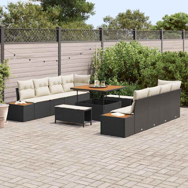 vidaXL Gar&eth;s&oacute;fa sett me&eth; p&uacute;&eth;i me&eth; geymslu 11 pcs Svartur Poly rattan