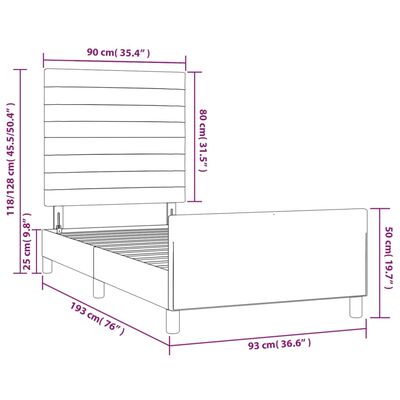 vidaXL Rúmgrind með Höfðagafli Dökkgræn 90x190 cm Flauel