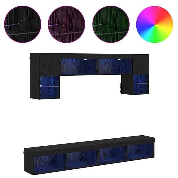 vidaXL Sj&oacute;nvarp vegg einingar me&eth; LED 6 pcs Svartur Eik