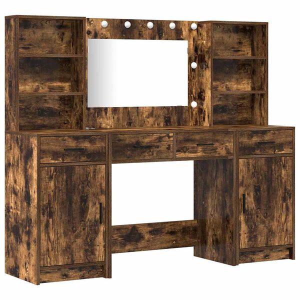 vidaXL Snyrtibor&eth;ssetur me&eth; LED 3 pcs Rau&eth;-eik Samsettur vi&eth;ur