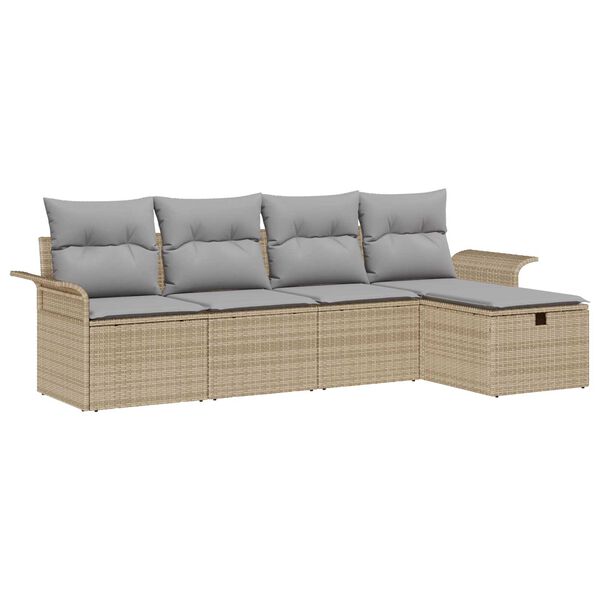 vidaXL Gar&eth;s&oacute;fa sett me&eth; p&uacute;&eth;i 5 pcs Beige og lj&oacute;sgr&aacute;r p&oacute;l&yacute;rattan