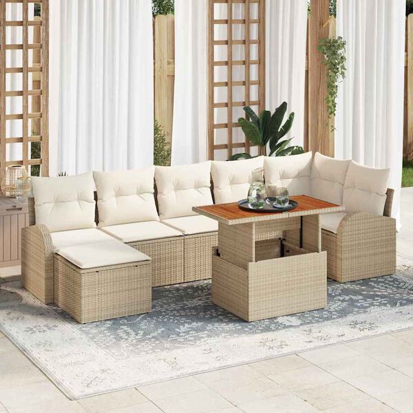 vidaXL Gar&eth;s&oacute;fa sett me&eth; geymslu 8 pcs Drapplita&eth;ur Poly rattan