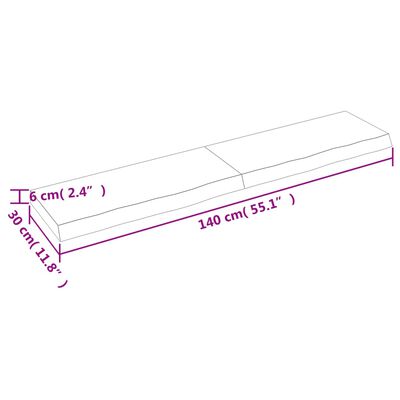 vidaXL Baðherbergisborðplata 140x30x(2-6)cm Meðhöndlaður Viður