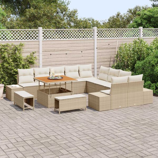vidaXL Garðsófa sett með púði 13 pcs Drapplitaður Poly rattan