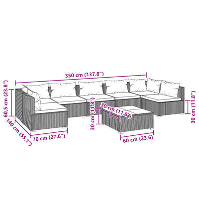 vidaXL 8 Hluta Garðhúsgagnasett með Sessum Pólýrattan Brúnt