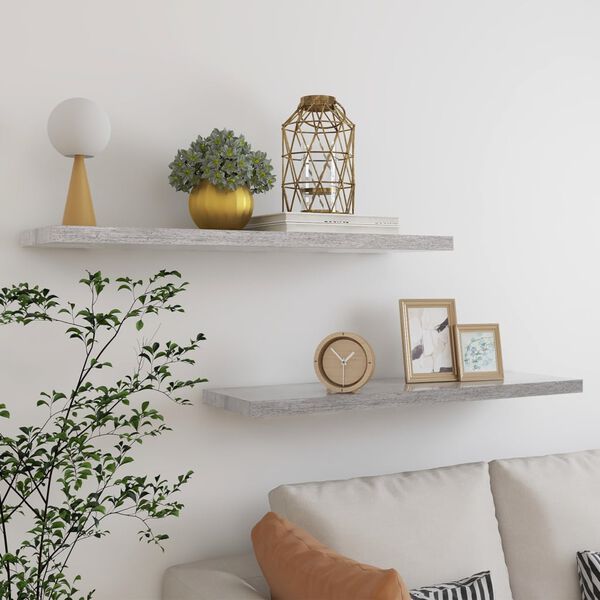 vidaXL Vegghengdar Hillur 2 stk. Steypugráar 90x23,5x3,8 cm MDF