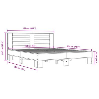 vidaXL Rúmgrind án Dýnu Gráir Sonoma Eik 160x200 cm