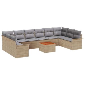 vidaXL Gar&eth;s&oacute;fa sett me&eth; geymslu 11 pcs Beige og lj&oacute;sgr&aacute;r p&oacute;l&yacute;rattan