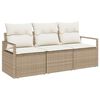 vidaXL Gar&eth;s&oacute;fa sett me&eth; p&uacute;&eth;i 3 pcs Beige og Hv&iacute;tt p&oacute;l&yacute;rattan