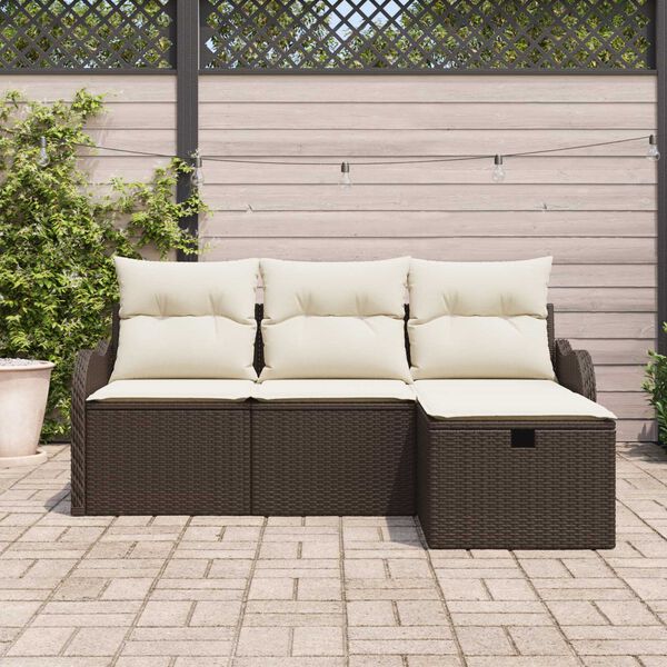 vidaXL Garðsófa sett með púði með geymslu 4 pcs Brúnn Poly rattan