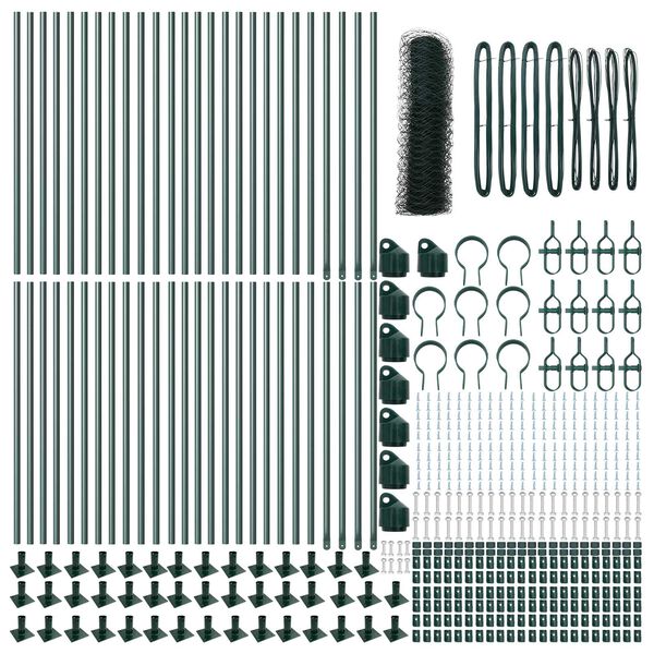 vidaXL Gir&eth;ingarp&oacute;stur Gr&aelig;nn 100 x 1 m (50 mm net) St&aacute;l og PVC